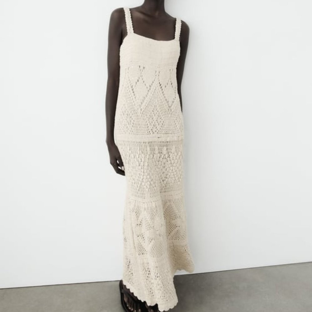 Zara Cream Crochet Maxi Dress